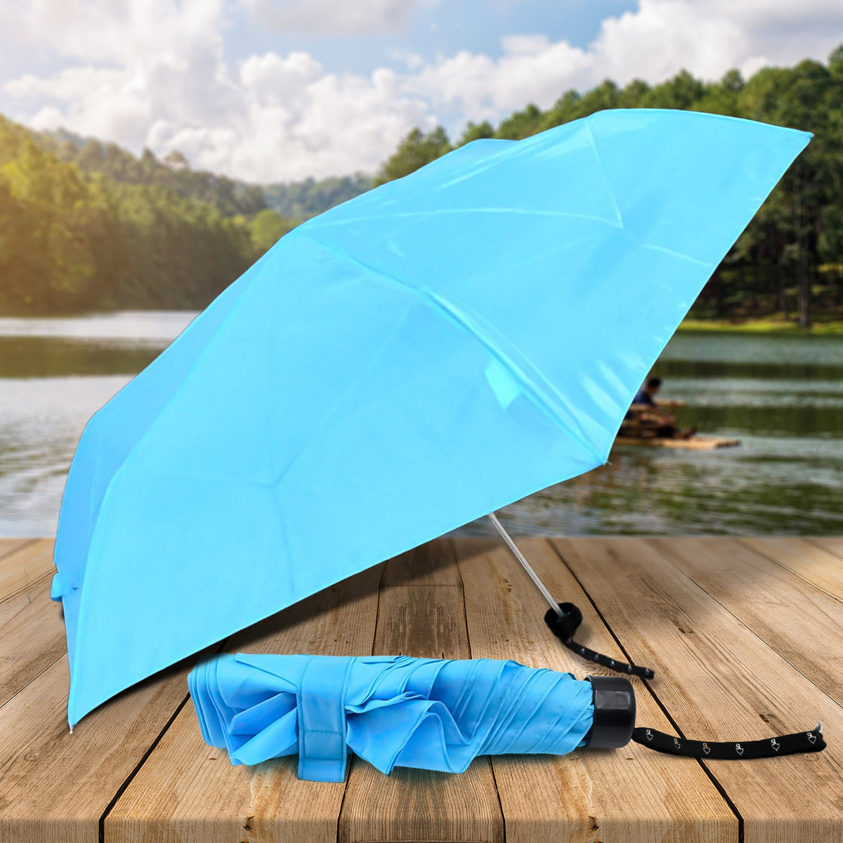 Classic 3 Fold Umbrella - Light Blue