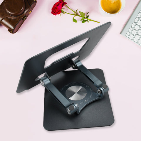 Ergonomic 360¬∞ rotating tablet stand with adjustable height, perfect for desk use.