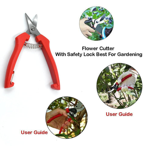 Stainless steel cutter for gardening, with non-slip handle and durable construction.