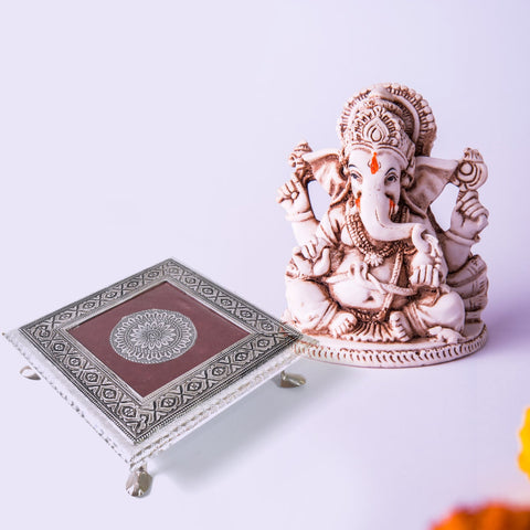 Small Pooja Traditional Chauki- Silver (20*20 cm)