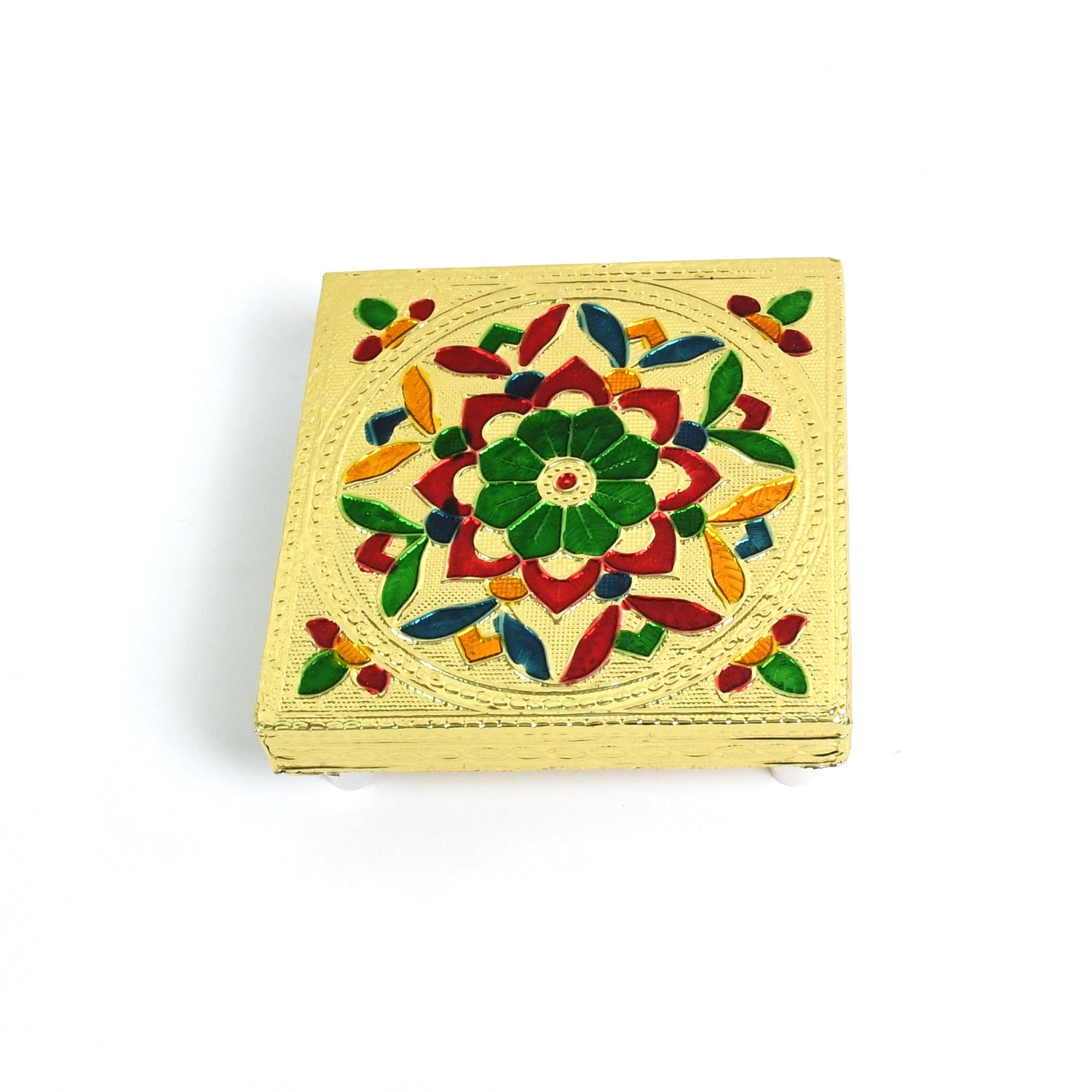 Small Pooja Traditional Chauki- Golden (12*12 cm)