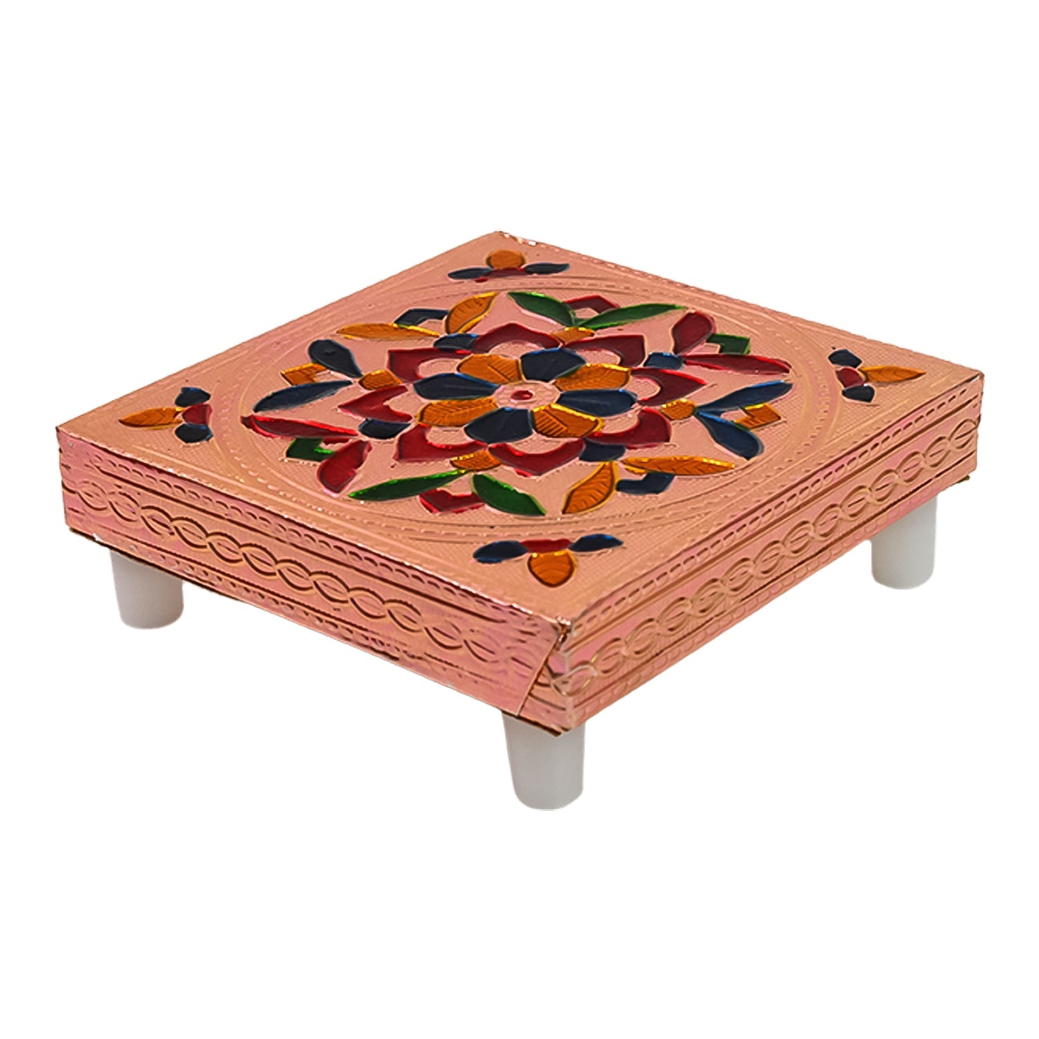 Small Pooja Traditional Chauki- Copper (12*12 cm)