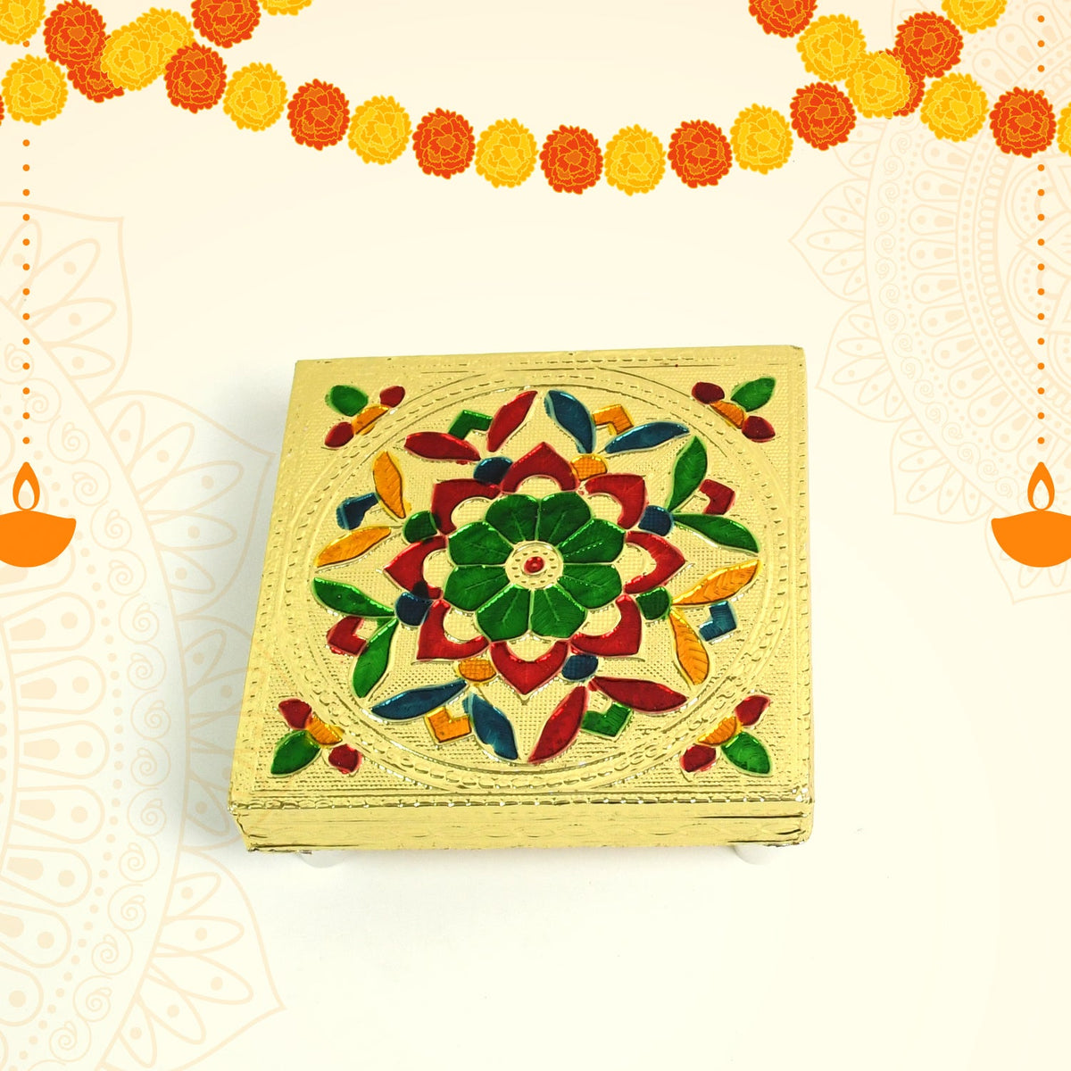 Small Pooja Traditional Chauki- Golden (12*12 cm)