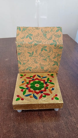 Small Pooja Traditional Chauki- Golden (12*12 cm)