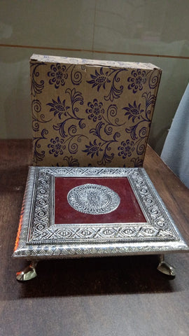 Small Pooja Traditional Chauki- Silver (20*20 cm)